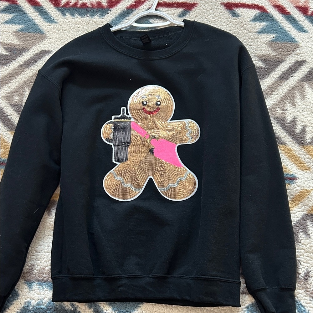 Gildan Black Sweatshirt with Gingerbread Design